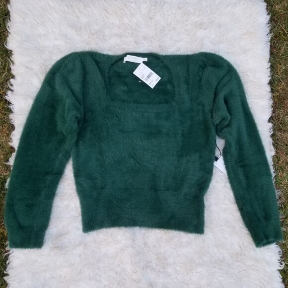 Square Neck Sweater Green Fuzzy Faux Mohair Crop ASTR Size XL Cropped NWT - Picture 8 of 8